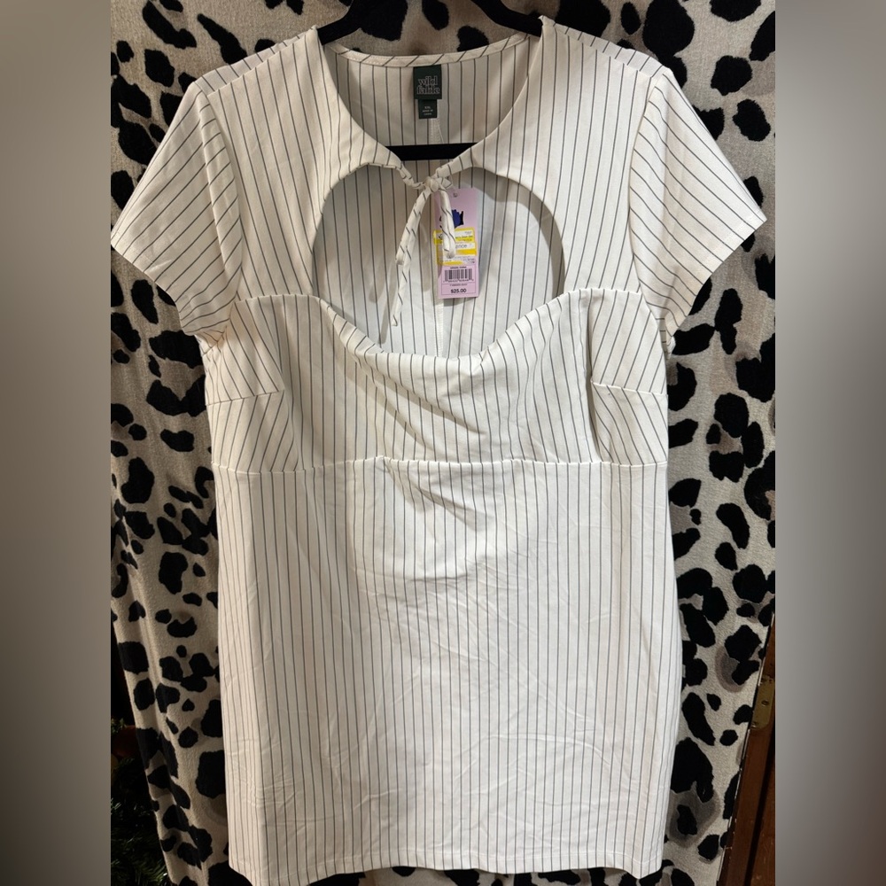 Wild Fable White and Black Striped Cutout Dress